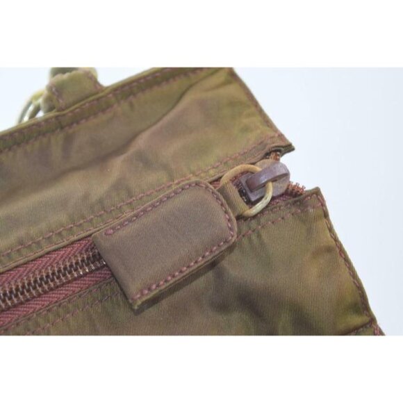 Prada Brown Iridescent Nylon And Brown Leather With Heavy Gold Handles Satchel - Picture 7 of 9